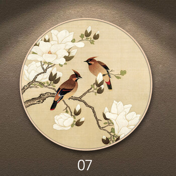 圆形花鸟挂画 新中式壁画中国风饭店酒店背景装饰画 大幅玄关墙画 07