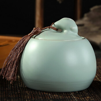 
                                        雅至工坊 茶叶罐 汝窑哥窑茶叶罐大号密封储物罐普洱茶叶茶罐茶叶罐 陶瓷荷花茶罐 款02汝窑年年有余                
