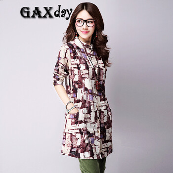 GAXday2016春秋新款长袖衬衫女中长款大码棉麻衬衫亚麻衬衫潮宽松女士衬衫 8511款玫红色 XXL 140斤-150斤