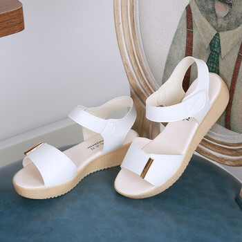 夏季新款露趾简约魔术贴厚底凉鞋韩版百搭学生时尚防滑女鞋子 白色 35