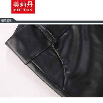 美莉丹2016秋冬新款休闲裤拼接高腰pu皮裤女长裤显瘦紧身铅笔裤韩版小脚裤潮 黑色加绒加厚款 M码