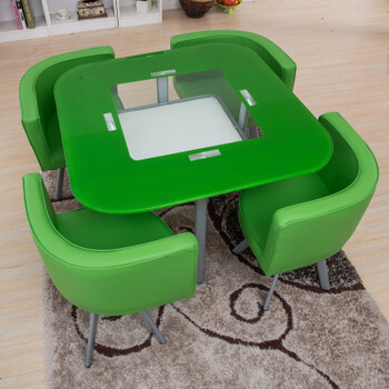 双层钢化玻璃餐桌圆方桌洽谈桌椅组合接待桌椅会客门市店桌椅 绿色