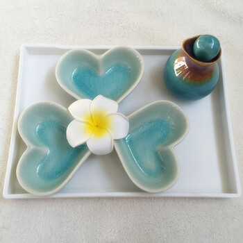 泰式精油碗精油调配碟面膜碗精油碟美容院托盘冰裂精油碟 宝蓝色 白托