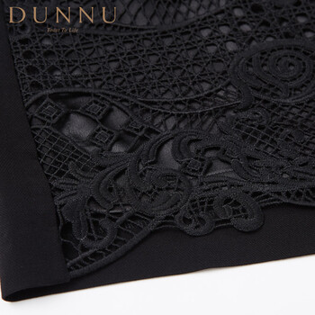 DUNNU敦奴 专柜正品 秋季新款拼接镂空钩花包臀裙 黑色 M