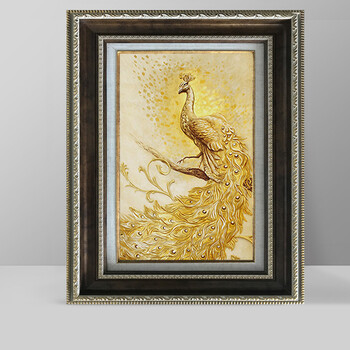 背景沙发墙酒店餐厅挂画金色孔雀 图三 外框尺寸45x60cm古铜色相框