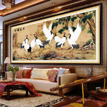 纯手工绣好的十字绣成品松鹤延年 富贵吉祥 新款鹤寿延年客厅挂画jc
