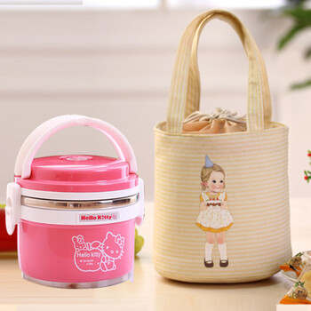 婴儿宝宝保温饭盒桶2层儿童学生可爱卡通饭桶保温桶304不锈钢手提=