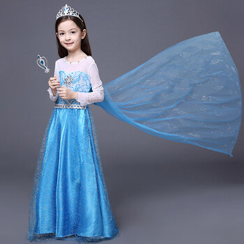 冰雪奇缘公主裙春夏季 女童 连衣裙elsa儿童 长裙子 春款粉【无配饰】