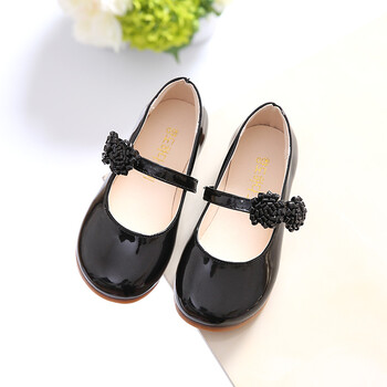 女童皮鞋2018春新款百搭小花蕊宝宝单鞋小女孩大头鞋潮公主鞋 黑色.