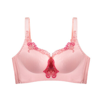新无钢圈聚拢薄款女士无痕调整型胸罩小胸少女蕾丝性感文胸 粉色 32b