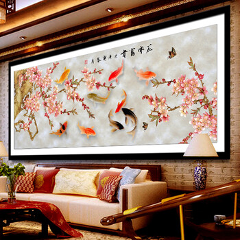 
                                        5D钻石画满钻九鱼图钻石十字绣 花开富贵圆钻石绣贴钻画客厅 5D钻石九鱼图 (满钻全贴魔方圆钻)90*40CM                