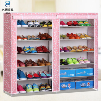 超容量简易无纺布学生 双排加大双开门12格防尘 粉色圆点 组装