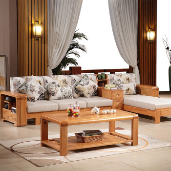 冬夏两用橡木实木沙发布艺客厅北欧沙发贵妃组合地中海套装木家具