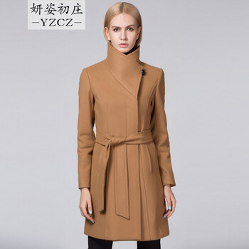 妍姿初庄 毛呢大衣女双面呢羊绒大衣欧美大牌2015女冬季加厚纯色高端羊毛长款风衣外套 图片色 XL