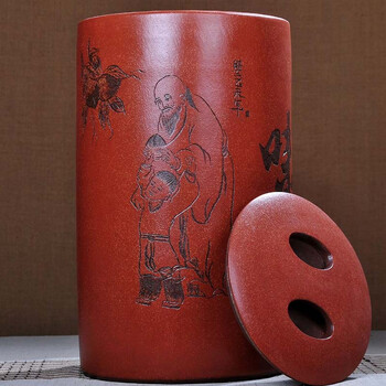 
                                        茗露 紫砂茶罐 茶缸 大号21饼普洱罐 白茶缸 茶仓 七子饼存茶罐  茶叶罐 紫砂茶叶罐 无量寿 红罐                