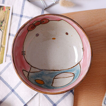 儿童卡通龙猫面碗可爱手工陶瓷餐具创意单个家用叮当猫汤碗日式 kt猫