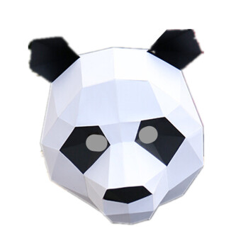 创意熊猫头套动物纸模diy材料派对化妆舞会面具儿童表演出道具 黑白