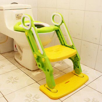 儿马桶梯儿童坐便器男女宝宝折叠马桶架宝宝马桶圈坐椅梯 软垫款-草绿
