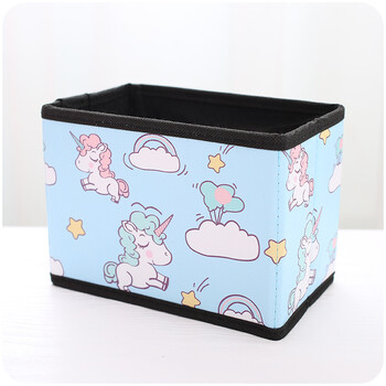 可爱卡通学生桌面折叠收纳盒饰品化妆品整理储物盒办公用品筐 卡其色