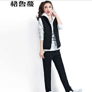 格鲁蔓 2016春装新款女装三件套卫衣显瘦加厚加绒字母印花休闲运动套装 WY19 白色 L