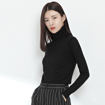 FIVE SISTER五姐妹纯色高领套头毛衣女长袖打底毛衫2015秋冬EA181 黑色 均码