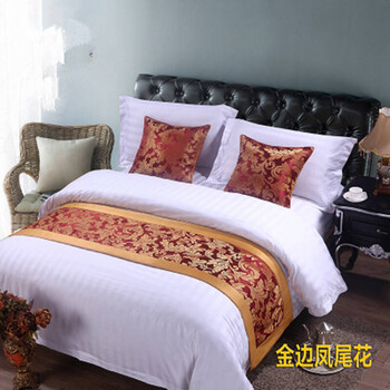 宾馆酒店床上用品酒店宾馆酒店床尾巾床旗床尾垫床盖桌旗 金边凤尾花