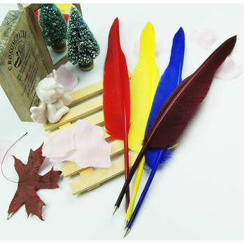 2支 魔法鹅毛笔 复古羽毛笔圆珠笔 精选品质 16色选 橄榄绿