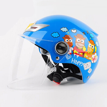 儿童头盔电动车摩托车男女小孩子宝宝四季安全帽卡通夏季半盔 蓝色