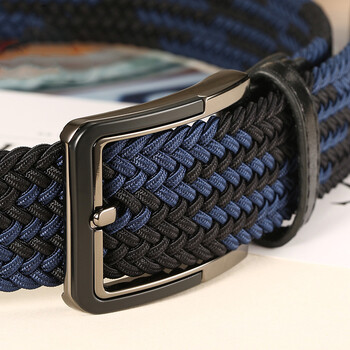 曼邦manbang男士皮带编织帆布腰带休闲配真皮针织弹力松紧男牛仔裤
