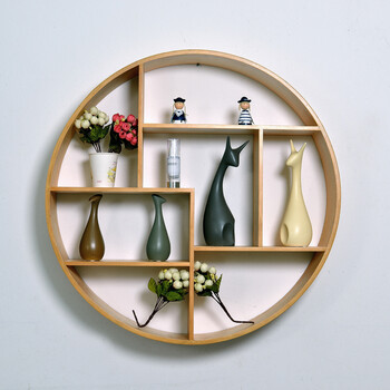 北欧墙上装饰置物架新中式实木圆形挂饰客厅物架玄关壁挂墙面装饰