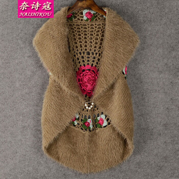 奈诗寇  2015加厚版钩花女装披肩马甲毛衣外套女针织衫休闲开衫 高贵白色 均码