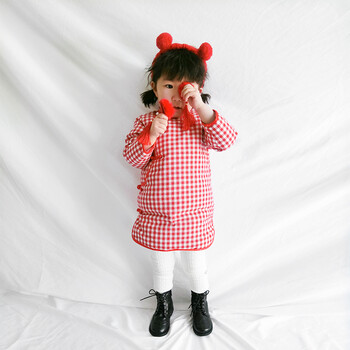 羽绒服旗袍裙加厚冬喜庆宝宝过年装 民国妹妹小格子羽绒旗袍(现货)