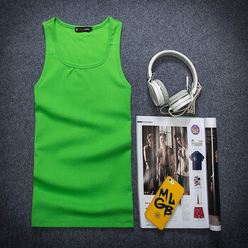 背心夏季纯棉吊带修身型弹力方领青年运动打底无袖背心男韩版 翠绿色