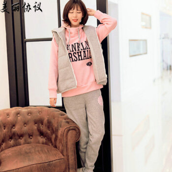 
                                        美丽协议2015孕妇装秋冬装加绒加厚孕妇套装三件套冬季时尚休闲卫衣LL1537 灰色 L                