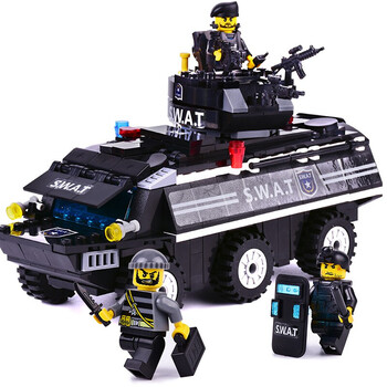警察防爆特警拼装玩具男孩子幼儿园礼物军事组装积木装甲车9412349片