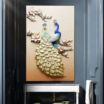 十字绣新款砖石画简约现代孔雀竖版玄关客厅钻石绣满钻立体钻石画 100