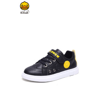 b.duck 亲子鞋男童时尚简约透气板鞋魔术贴学生运动童鞋 黑色 31