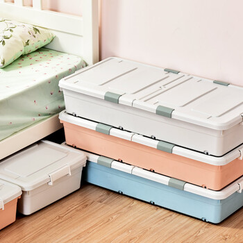 装床底收纳箱塑料整理箱床下衣服被子储物箱 加长款咖色箱体咖色盖子