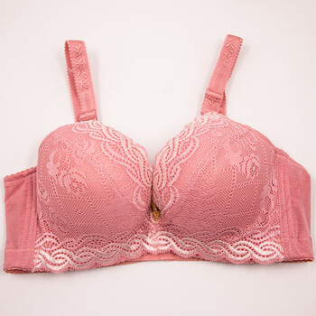 幸福无痕狐狸旗舰店内衣欧美时尚调整型聚拢蕾丝刺绣文胸胸罩厚 粉色