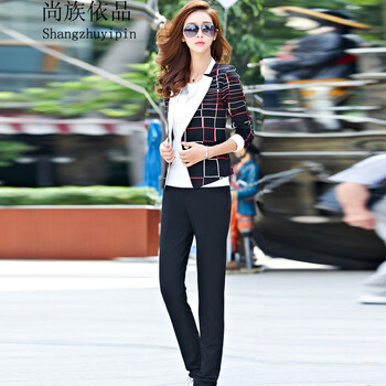 尚族依品2015新款休闲运动套装女士大码运动服长袖小西装三件套卫衣潮 蓝色 XL
