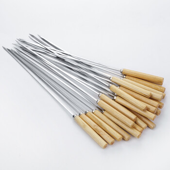 羊肉串烧烤签子不锈钢圆签木把柄烤肉签子烤串烧烤工具配件铁签子z 25