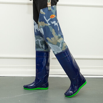 松紧齐腰下水连体雨裤钓鱼连鞋裤男雨鞋涉水鞋插秧靴雨靴水田胶鞋