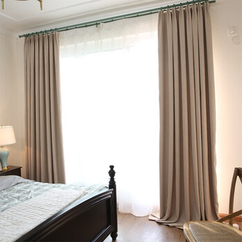 斜纹麻窗帘布料风现代简约定制成品窗帘纱遮光布阳台客厅01 卡其色