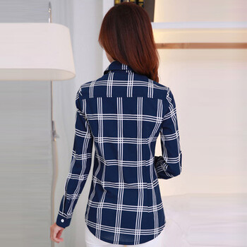 美梦俏   长袖衬衫 女 2015秋季新款条纹格子翻领女式衬衫衬衣女 红色的 XL