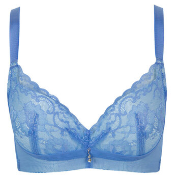 硕 古今3/4薄模杯侧收可插片透气蕾丝薄杯花边文胸内衣 浅蓝 80b