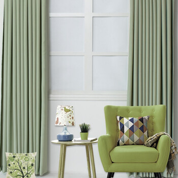 遮光窗帘成品加厚纯色简约现代客厅卧室飘窗落地窗遮阳窗帘布 豆绿色