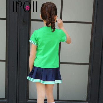 幼儿园校服套装学院风英伦风夏天小学生儿童夏装班服短袖园服 绿色女