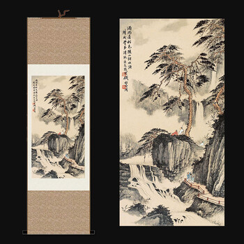 画山水画国画客厅装饰画礼品画卷轴画书房挂画迎客松画开运画 江山