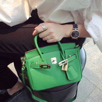 头层牛皮真皮荔枝纹mini包包迷你小号包单肩斜跨小包手提女包 绿色