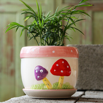 大号带托盘创意塑料室内绿萝小多肉花盆肉肉植物花盆 单个小蘑菇花盆